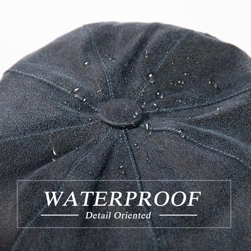 TOP-EX Waterproof 8-Panel Faux Leather Newsboy Flat Cap for Men, Adjustable - color: Navy (Waterproof Faux Leather), size: Large-X-Large
