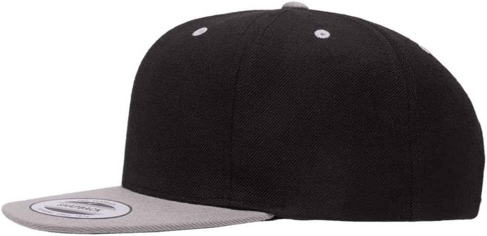 YP Classics 6089 Wool-Blended 6 Panel High Profile Flatbill Snapback Cap - color: Black/Silver