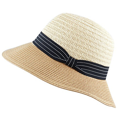 The Hat Depot Womens Floppy Summer Sun Beach Wide Brim Straw Hat - color: Fh4