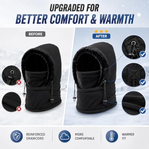 Balaclava Fleece Ski Mask, Windproof Face Cover for Men and Women - color: Black