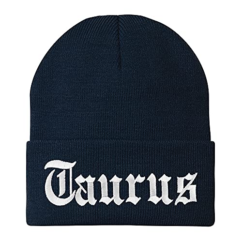 Trendy Apparel Shop Taurus Old English Embroidered Long Cuff Beanie - color: Navy
