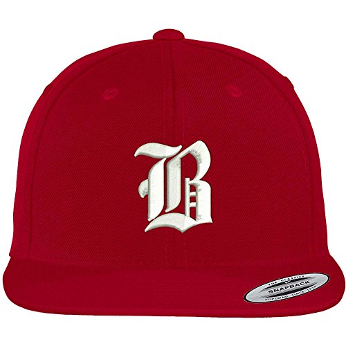 Trendy Apparel Shop Old English B Embroidered Flat Bill Snapback Cap - color: Red