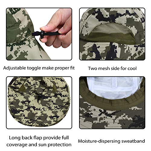 Tirrinia Neck Flap Fishing Safari Cap for Men - color: #Digital Green