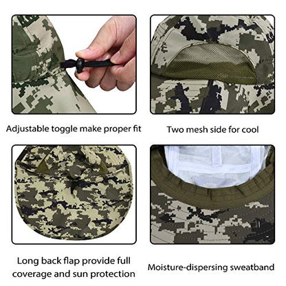 Tirrinia Neck Flap Fishing Safari Cap for Men - color: #Digital Green