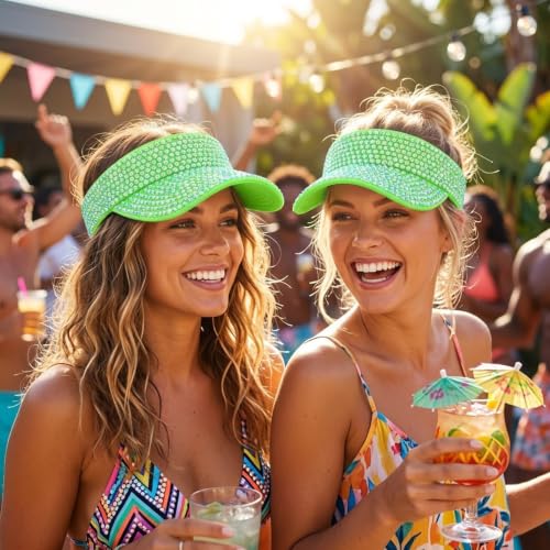 Bling Rhinestones Sun Visors Hats Golf Beach Open Top Visor Cap for Women - color: Neon Green