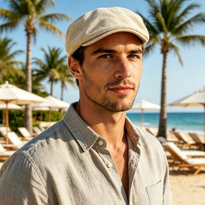 Cabbie Hats for Men Summer,Cotton Beret Newsboy Hat Ivy Gatsby Adjustable Flat Cap Beret for Driving - color: A02-beige