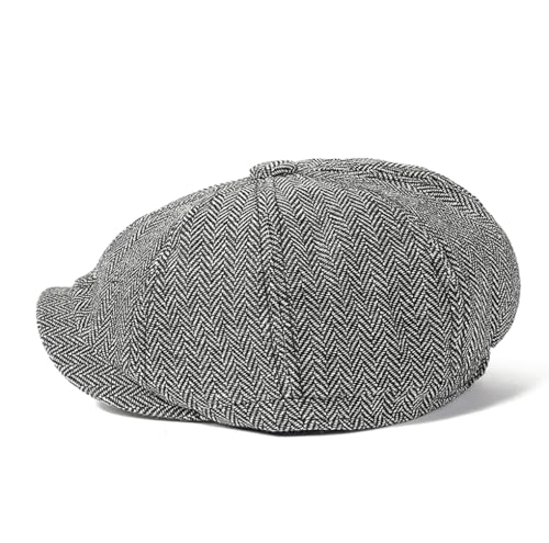 Quanhaigou Newsboy Flat Cap, Men's Vintage Gatsby Ivy Cabbie Hat, Beret Golf Driving Hats - color: Herringbone Light Grey