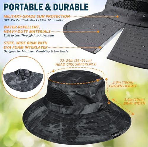 Wide Brim Sun Bucket Hat, Waterproof Boonie Hat for Men & Women - color: 05 Grey (Camo)