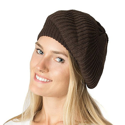 an Fall Winter Knit Beanie Beret Hat for Women Soft Knit Lining Many Styles - color: Brown
