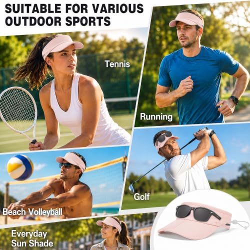 Sun Visor Caps Foldable Brim Adjustable Visor Hats for Women Men - color: 2# Pink