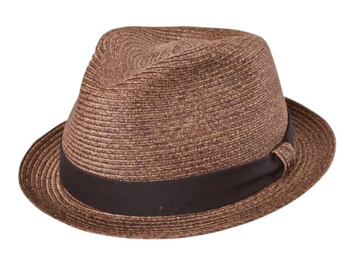 Bigalli Street Style Straw-Style Fedora Hat, Lightweight Short Brim Packable UV SPF 80 Summer Hat Poly Braid - color: Chocolate, size: X-Large