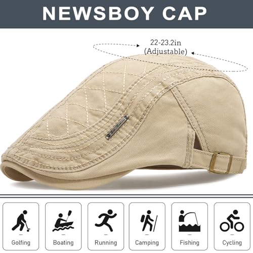 Initlove Mens Newsboy Cap Cotton Ivy Hat Beret Hats for Driving - color: A Beige