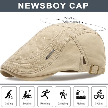 Initlove Mens Newsboy Cap Cotton Ivy Hat Beret Hats for Driving - color: A Beige