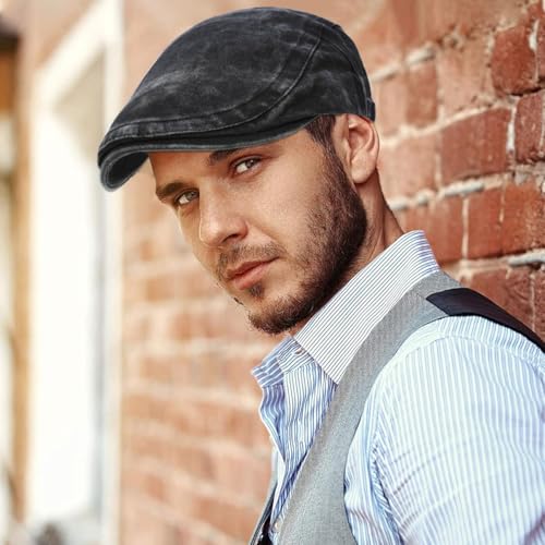 Men Newsboy Cap Flat Ivy Gatsby Caps Irish Cabbie Driving Hat - color: Black