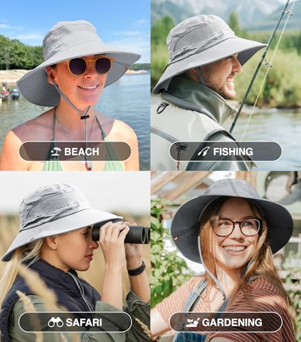 GearTOP Safari Hat for Men Sun Hats for Women UV Protection UPF 50+ Fishing, Gardening, Hiking Hat (22-23 1/2") - color: Light Grey Standard 1 Pack