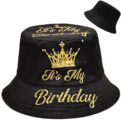 Bucket Hat Beach Sun Hat Fishing Hat for Women Men, Summer Outdoor Travel Packable Fisherman Hat - color: Birthday Crown