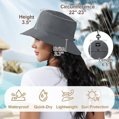 Packable Bucket Hat for Women Waterproof UV Protection Sun Hat - color: Deep Grey