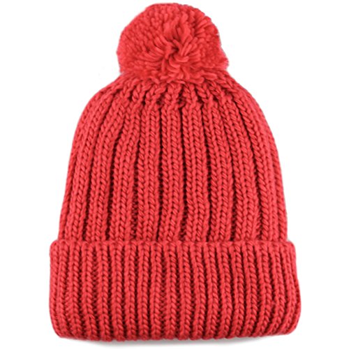 Women and Men Beanie Daily Winter Oversized Thick Stretchy Knitted Pom Pom Beanie Fleece Lined Beanie Hat - color: 2. Straight Coral