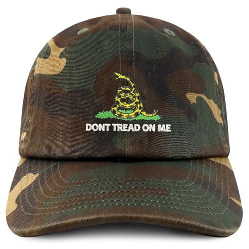 Trendy Apparel Shop Don't Tread on Me Embroidered Unstructured Cotton Dad Hat - color: Camo
