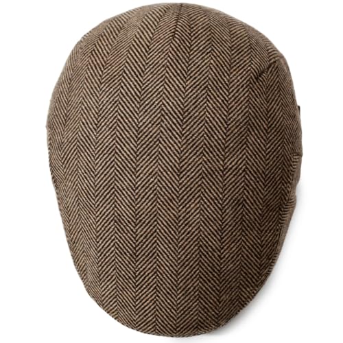 Men's Newsboy Cap with Earflaps Flat Ivy Caps Gatsby Golf Cabbie Hats - color: Coffee Herringbone