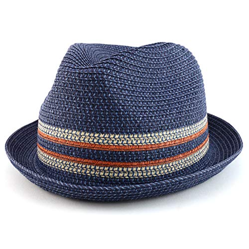 Armycrew Big Oversized Stingy Brim Pinch Front Fedora Hat - color: Navy, size: XX-Large