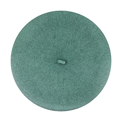 Gllutt Women Wool Beret Hat French Style Solid Color - color: Blue Green