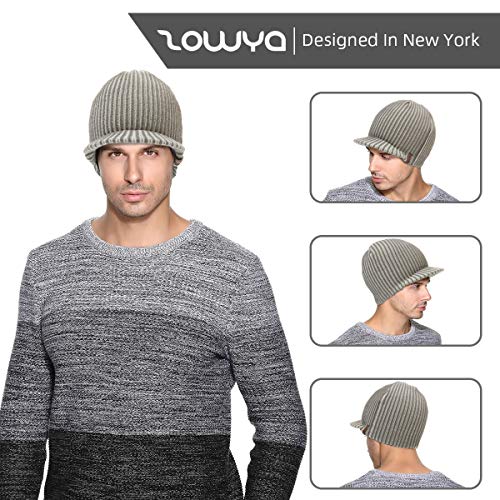 zowya Winter Visor Beanie Hat for Men & Women Brim Knit Skully Hats Billed Skull Cap Thick Vintage Contrast Color,1Hat - color: Khaki