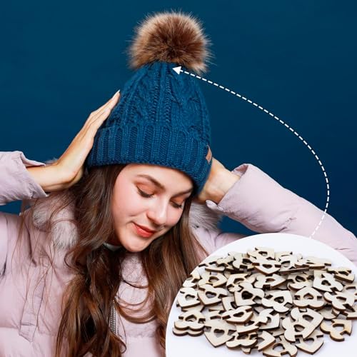 40pcs Wooden Hat Pom Poms Buttons, 20mm Removable Knitted Hat Love Button, Heart Shape Faux Fur Fastener Sewing Accessories for Crochet Knitting Beanies- Light Brown(C) - color: Light Brown-C-40pcs