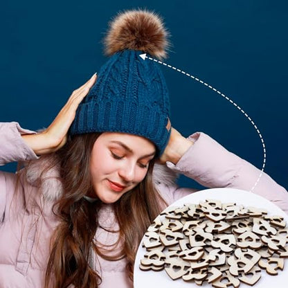 40pcs Wooden Hat Pom Poms Buttons, 20mm Removable Knitted Hat Love Button, Heart Shape Faux Fur Fastener Sewing Accessories for Crochet Knitting Beanies- Light Brown(C) - color: Light Brown-C-40pcs