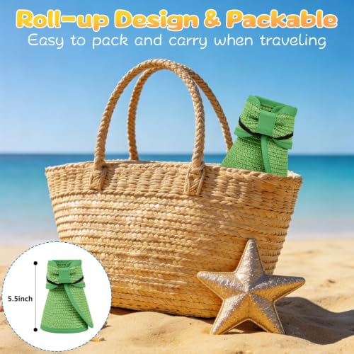 ZOORON Girls Straw Sun Visor Hat, Wide Brim Ponytail Beach Hat with Bow - color: Grass Green