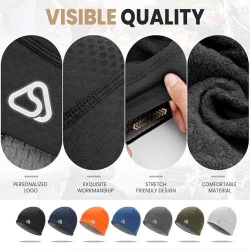 Skull Cap for Men Women Unidirectional Moisture Absorption & Sweat Wicking Quick-Dry Running Hat Beanie, Thermal Helmet Liner - color: Black + Navy Blue
