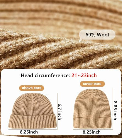 Wool Fisherman Beanies for Men Knit Fall Winter Beanie Hat Skull Cap - color: Apricot