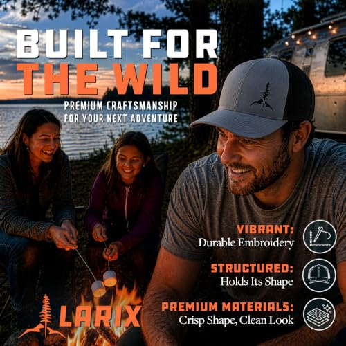 Larix Hats for Men, Trucker Hat Men, Tamarack Mountain, Mesh Snapback - color: Heather Gray Black - Tm