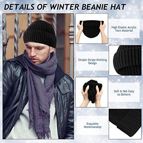 Syhood Winter Beanie Knit Hat Warm Slouchy Stretchy Soft Headwear Daily Ribbed Cap Beanie Hat for Men Women
