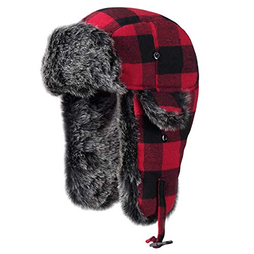 ONWAY Trapper Hat Winter Hats for Women Men with Faux Fur Ear Flaps - color: Red