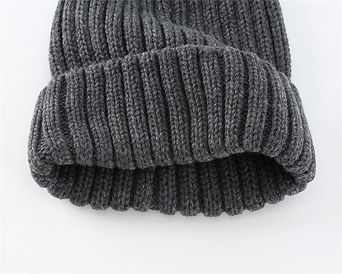 Connectyle Women's Rib Knit Cuffed Beanie Hat Stretch Acrylic Winter Hat Thick Warm Snow Ski Cap - color: Dark Grey