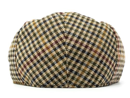 Men's Classic Patchwork Herringbone Checker Plaid Newsboy Ivy Hat Flat Cap - color: Camel Plaid, size: Small-Medium