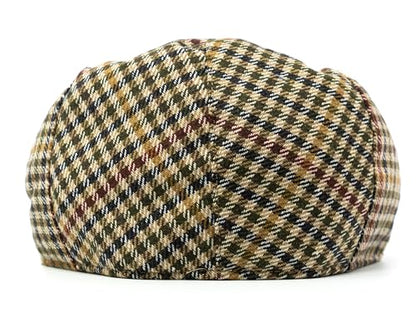 Men's Classic Patchwork Herringbone Checker Plaid Newsboy Ivy Hat Flat Cap - color: Camel Plaid, size: Small-Medium