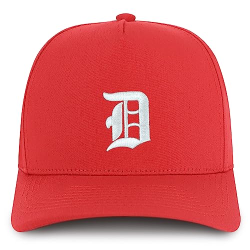 Trendy Apparel Shop Old English D Embroidered 5 Panel High Crown Cotton Pro Style Cap - color: Red