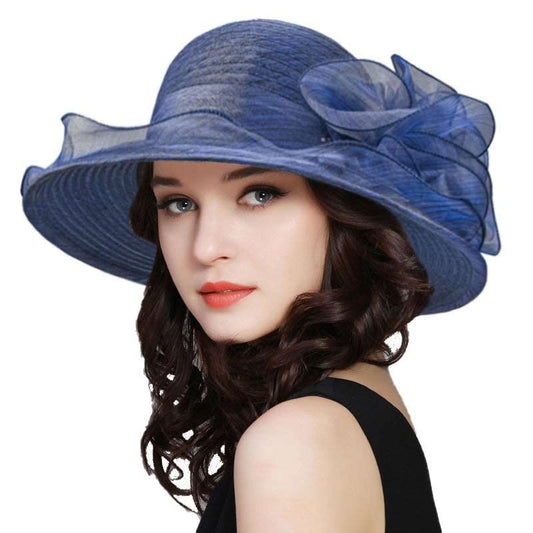 Women's Organza Kentucky Fascinator Hat Cocktail Tea Party Wedding Sun Hat - color: Navy
