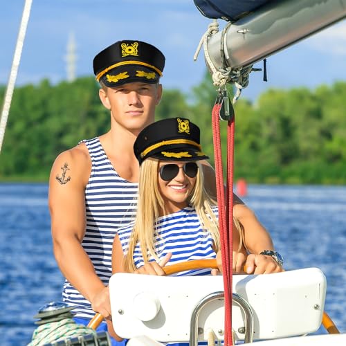 dodowin Captain Sailor Hat Set for Women Men, Yacht Rock Party Costume 4pcs - style: Black Captain Hat Set