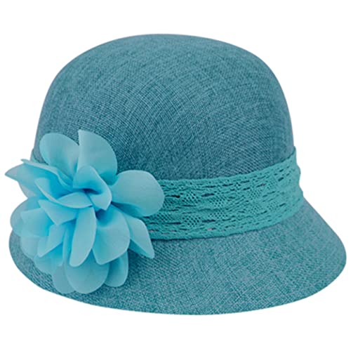 Women's Gatsby Linen Cloche Hat with Lace Band and Flower - color: Cl2265 Teal