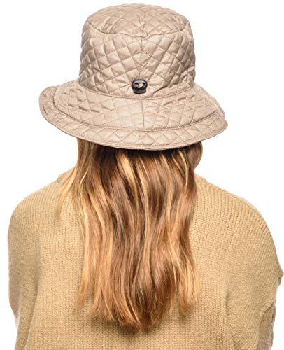 Foldable Water Repellent Quilted Rain Hat w/Adjustable Drawstring, Bucket Cap - color: A Khaki