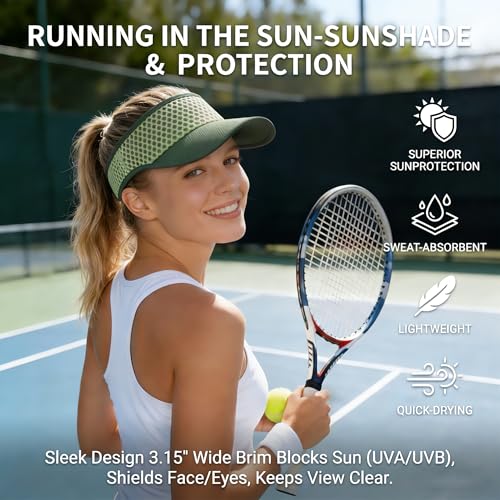 AUSFLUG Sun Visor Hat Men Women - Moisture Wicking Lightweight Sports Cap - color: Army Green