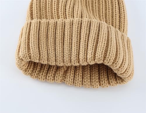 Connectyle Women's Rib Knit Cuffed Beanie Hat Stretch Acrylic Winter Hat Thick Warm Snow Ski Cap - color: Khaki