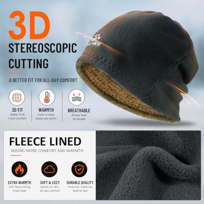 2 Pack Lvaiz Fleece Lined Winter Beanie for Men Women Reversible Skull Cap - color: 2pack(black+khaki)