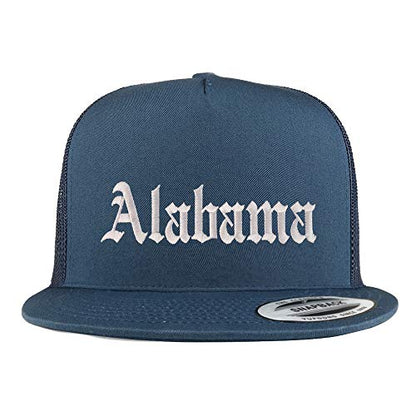 Trendy Apparel Shop Alabama State Old English 5 Panel Flatbill Trucker Mesh Cap - color: Navy