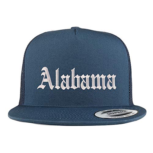 Trendy Apparel Shop Alabama State Old English 5 Panel Flatbill Trucker Mesh Cap - color: Navy
