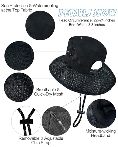 Women's Sun Hat with Ponytail Hole, Breathable Foldable Summer Hat with Shapeable Brim for Hiking Beach Gardening - color: Black