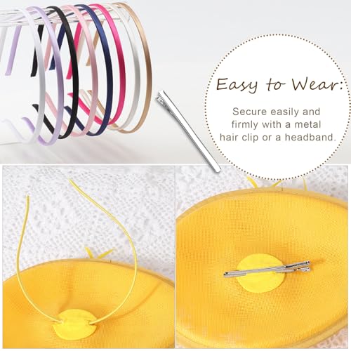 AQOKKA Women Fascinators Hats Flower Mesh Feathers Headband Clip - color: 1 Pc Feather Fascinators : Yellow